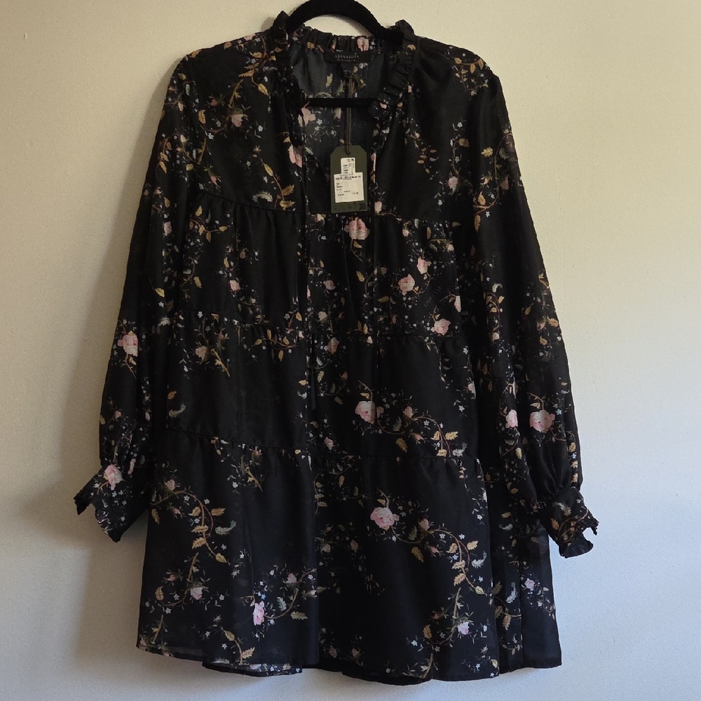All Saints Black Floral Top